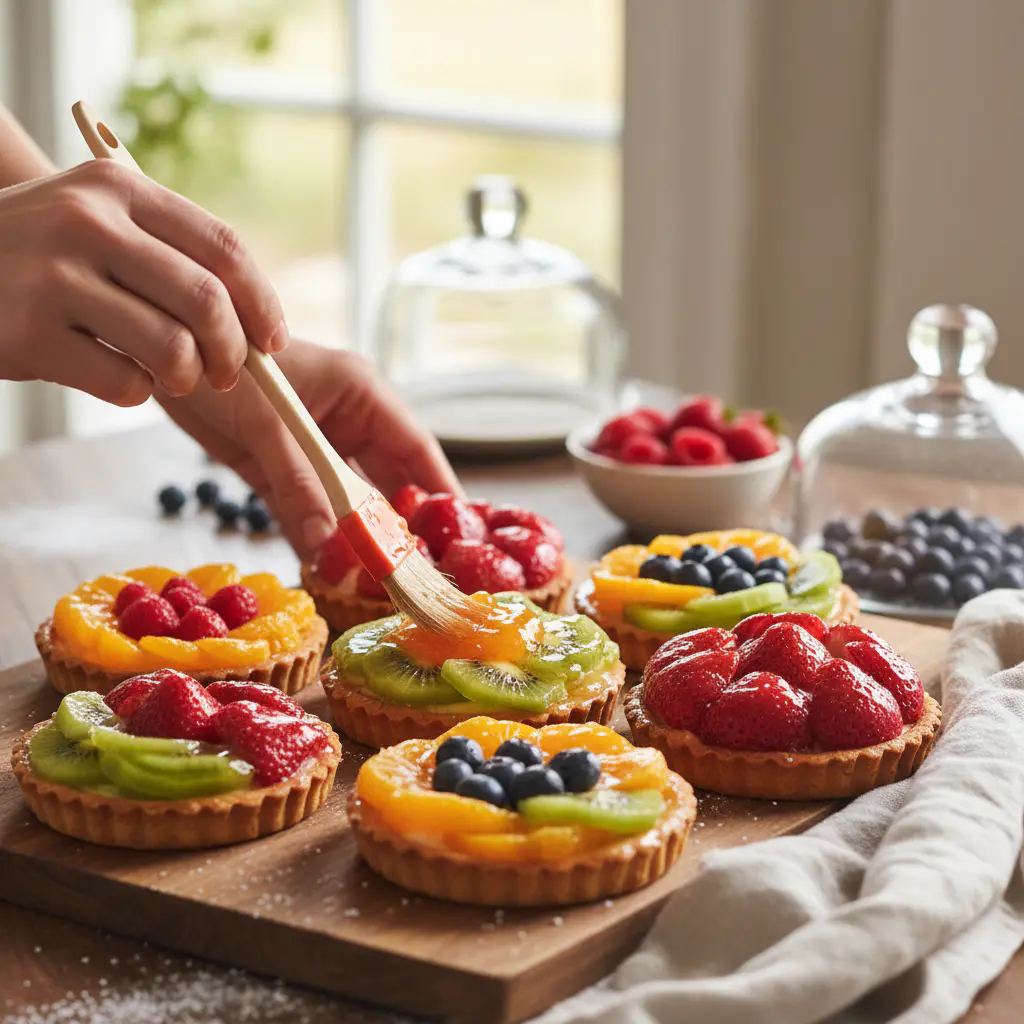 Glazing fresh fruit tarts