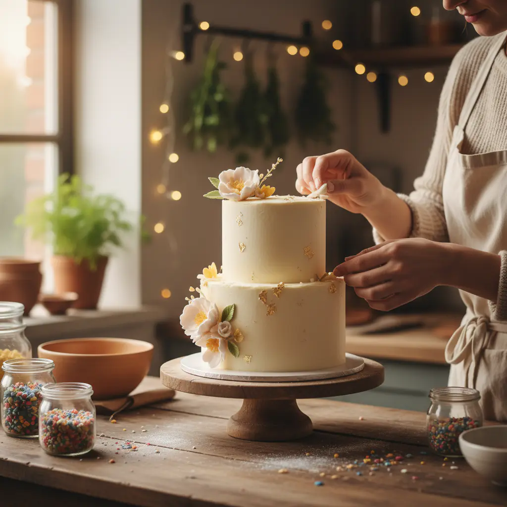 Decorating a custom cake